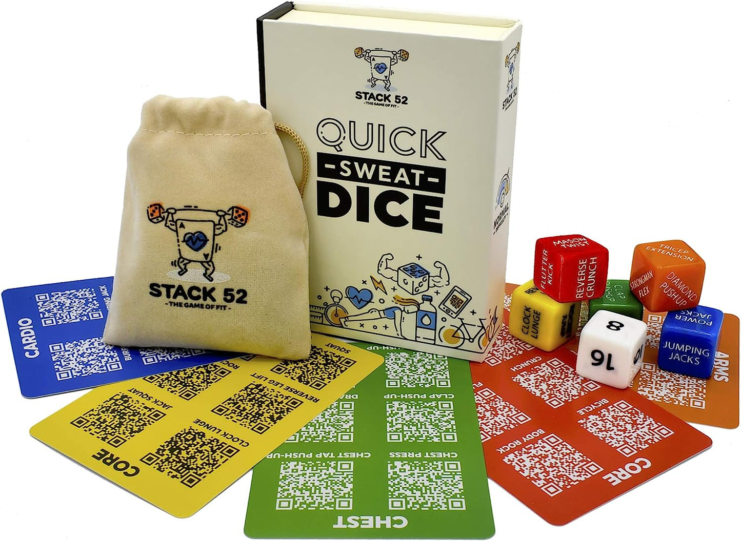 Quick Sweat Fitness Dice. Bodyweight Exercise Workout Game. Designed by a Military Fitness Expert. Video Instructions Included. No Equipment Needed. Burn Fat Build Muscle.