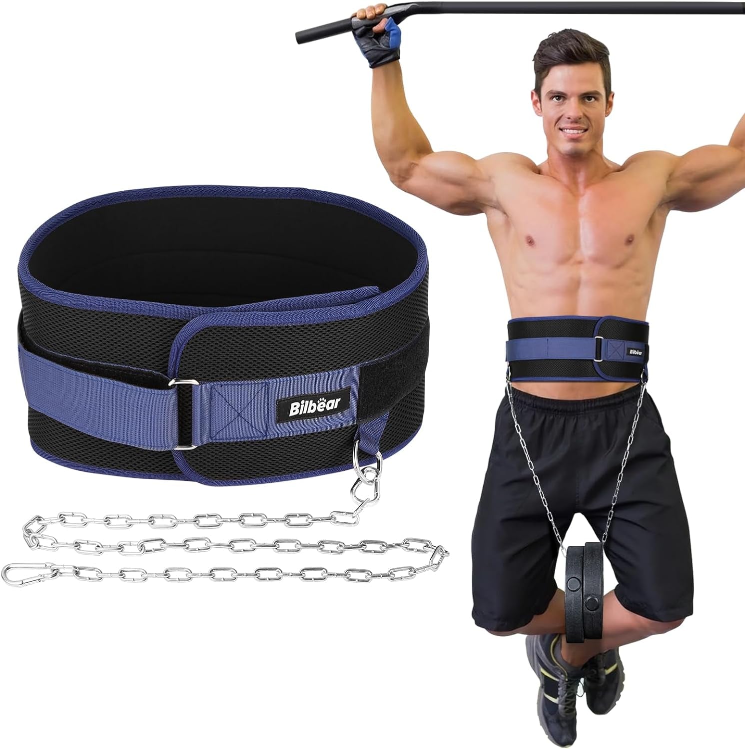 Dip Belt for Weightlifting,Weight Lifting Belt with 39 Inch Strap for Pulls Up, Adjustable 43 Inch Fitness Weight Lifting Strap ,With 45-Angle Rings&2 Snap Hooks, for Gym Bodybuilding,Dips,Squats