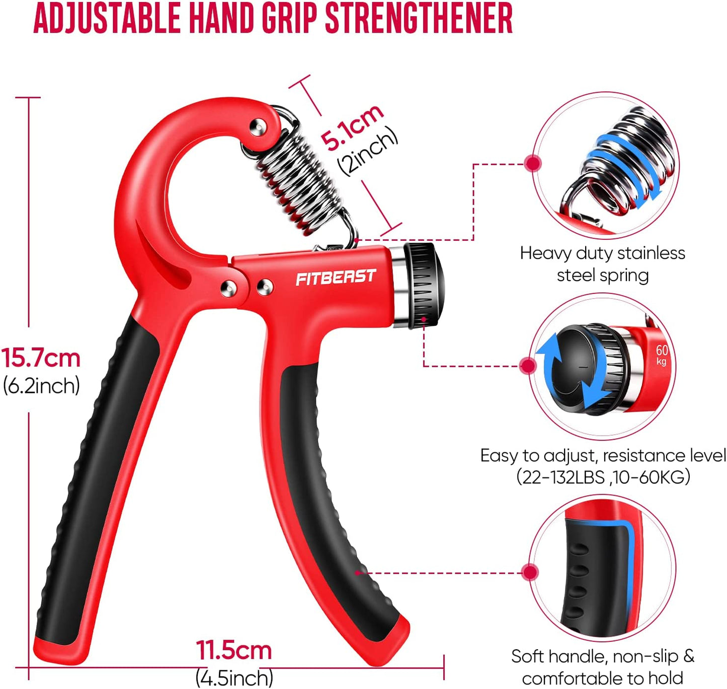 Grip Strengthener Forearm Strengthener Hand Grips Strengthener Kit - 5 Pack Adjustable Resistance