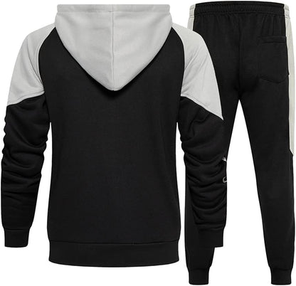 Men'S Hooded Athletic Tracksuit Sweatsuit Long Sleeve Full-Zip Jogging Sweatpants 2 Piece Patchwork Sportsuits