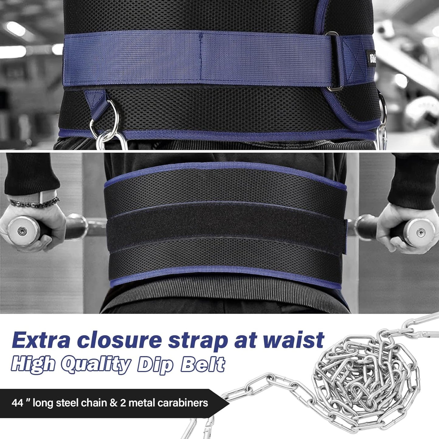 Dip Belt for Weightlifting,Weight Lifting Belt with 39 Inch Strap for Pulls Up, Adjustable 43 Inch Fitness Weight Lifting Strap ,With 45-Angle Rings&2 Snap Hooks, for Gym Bodybuilding,Dips,Squats