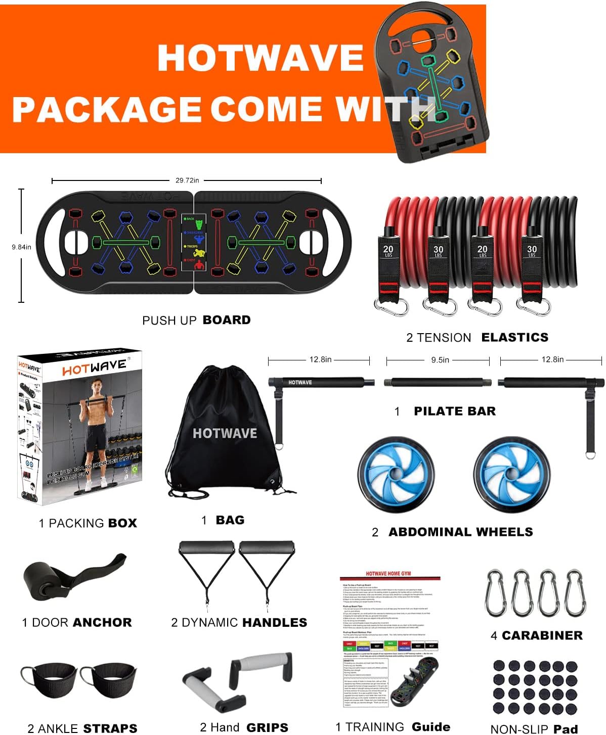 Portable Exercise Equipment with 16 Gym Accessories.20 in 1 Push up Board Fitness,Resistance Bands with Ab Roller Wheel,Full Body Workout at Home,Patent Pending