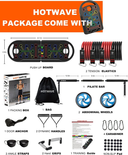 Portable Exercise Equipment with 16 Gym Accessories.20 in 1 Push up Board Fitness,Resistance Bands with Ab Roller Wheel,Full Body Workout at Home,Patent Pending