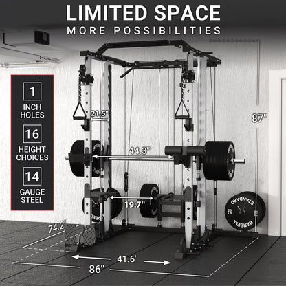 Smith Machine Home Gym, 2000LBS Squat Rack with Cable Crossover System, Multi-Function Workout Machine for Home Gym(2023 Version)