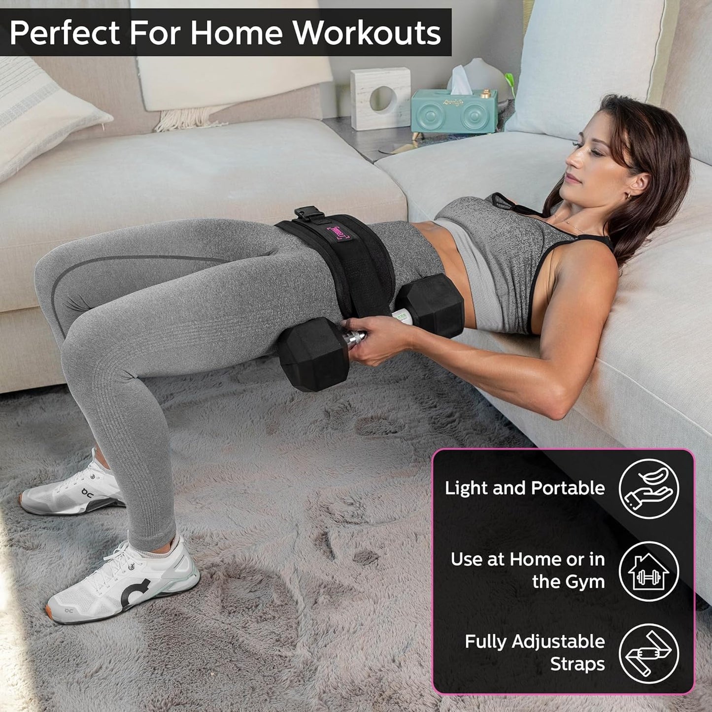 Exercise Hip Thrust Belt - Glute Trainer for Home Workouts with Extra Padding - Fully Adjustable Hip Thrust Belt for Dumbbells - Booty Builder, Glute Workout Equipment