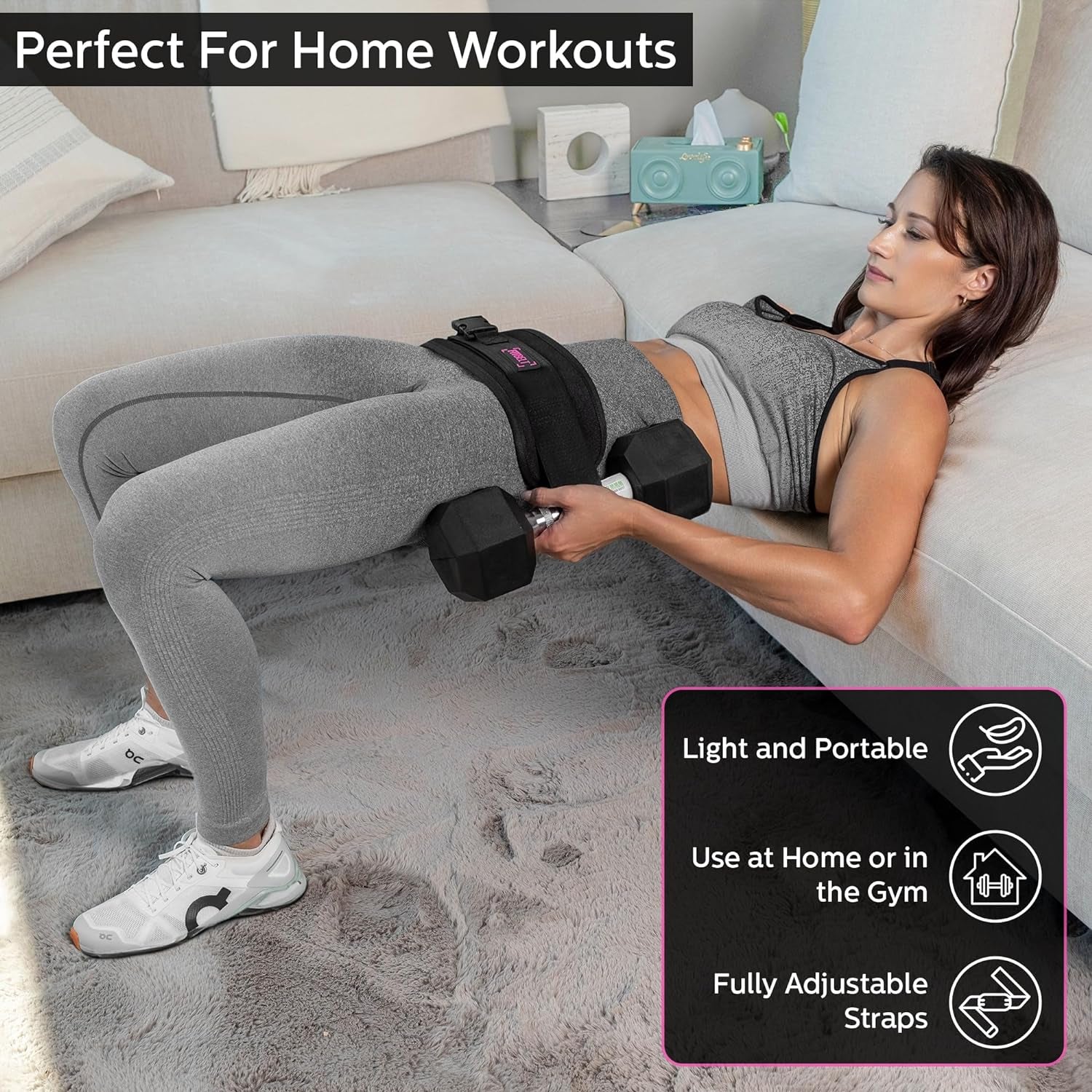 Exercise Hip Thrust Belt - Glute Trainer for Home Workouts with Extra Padding - Fully Adjustable Hip Thrust Belt for Dumbbells - Booty Builder, Glute Workout Equipment