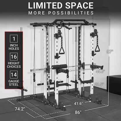 Smith Machine Home Gym, 2000LBS Squat Rack with Cable Crossover System, Multi-Function Workout Machine for Home Gym(2023 Version)