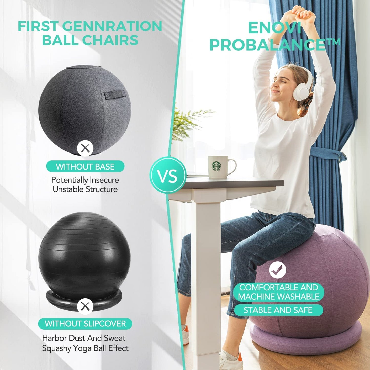 Probalanceω Ball Chair, Yoga Ball Chair Exercise Ball Chair with Slipcover and Base for Home Office Desk, Birthing & Pregnancy, Stability Ball & Balance Ball Seat to Relieve Back Pain, Multiple Color Size