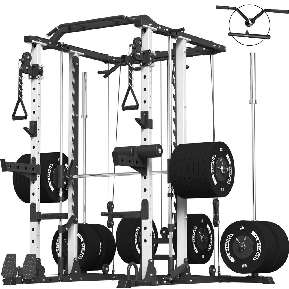 Smith Machine Home Gym, 2000LBS Squat Rack with Cable Crossover System, Multi-Function Workout Machine for Home Gym(2023 Version)