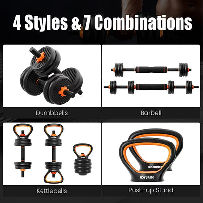 33/55/77 Lbs Adjustable Dumbbell Set, Free Weights Dumbbells, Barbell, Kettlebell for Workout, Black