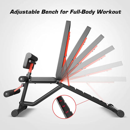 Adjustable Weight Bench, Folding Weight Lifting Bench, Workout Bench for Home, Incline/Decline Bench for Full Body Workout