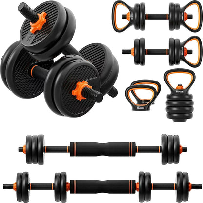 33/55/77 Lbs Adjustable Dumbbell Set, Free Weights Dumbbells, Barbell, Kettlebell for Workout, Black